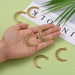 Подвески в тибетском стиле из сплава с полой луной и 2 звеном&nbsp;TIBEP-5312-AG-LF