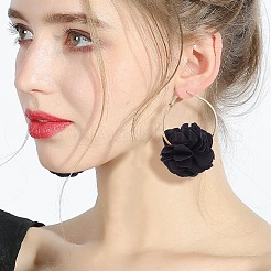 4 пара двухцветных серег-колец с объемным цветком из ткани&nbsp;EJEW-AN0003-69