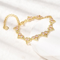 Браслеты-цепочки из латуни с микропаве из кубических цирконий в форме сердца&nbsp;BJEW-L715-01G-02