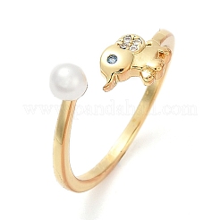 Латунные кольца-манжеты с микропаве из кубических цирконий и ракушечного жемчуга&nbsp;RJEW-D318-01G