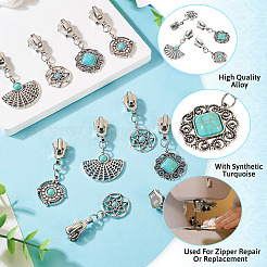 16 шт. 4 стиля сплава с синтетическими бирюзовыми застежками-молниями&nbsp;HJEW-TAC0098