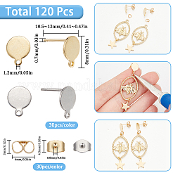 60 шт. 2-цветная плоская круглая фурнитура для сережек-гвоздиков из нержавеющей стали 304&nbsp;STAS-SC0008-56