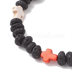 Браслеты из бисера с крестом из синтетической бирюзы и натуральными самородками лавы&nbsp;BJEW-JB12194