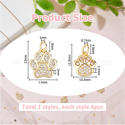 12 шт. 2 стиля подвески на стойке с покрытием из латуни с микропаве из кубического циркония&nbsp;ZIRC-HS0001-13