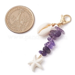 Подвеска в виде морской звезды из синтетической бирюзы и натуральной ракушки каури&nbsp;HJEW-JM02150