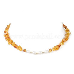 Ожерелья из натурального жемчужного риса и натурального янтарного бисера.&nbsp;NJEW-JN05883