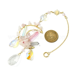 Украшения с подвесками в форме луны из натурального розового кварца и латуни&nbsp;HJEW-TA00076