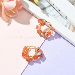 Плетеные серьги-кольца с кусочками красного агата&nbsp;EJEW-JE04940-18