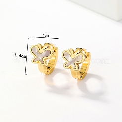 Женские серьги-кольца с бабочками из нержавеющей стали 201 и акриловыми ракушками&nbsp;JF2774-1