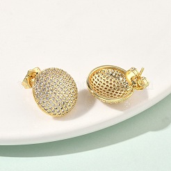 Плоские круглые серьги-гвоздики из латуни с микропаве и прозрачным фианитом&nbsp;EJEW-P336-04G