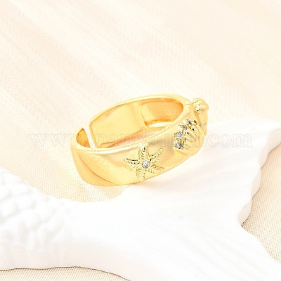 Кольца-манжеты с микропаве из латуни и кубическими цирконами в морском стиле для женщин&nbsp;LS-RJEW-F184-17I-G-1