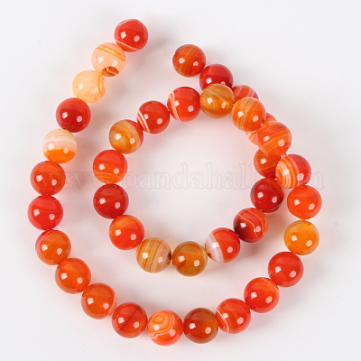 Натуральный полосатый агат / полосатый агат круглых бортовых нитей G-E234-14-1