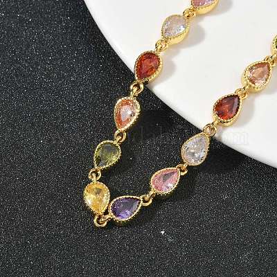 Браслеты-цепочки в форме капли из латуни с инкрустацией кубическим цирконием для женщин&nbsp;BJEW-P385-06G-1