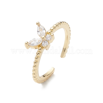Кольцо-кафф в виде бабочки из прозрачного кубического циркония&nbsp;RJEW-M146-12G-1