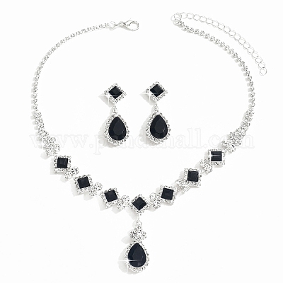 Комплекты из латунных подвесок-стразов в форме капли и ромба и серег-гвоздиков FS-WG09414-02-1