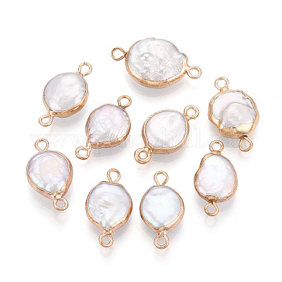 Гальванизированный натуральный жемчуг Кеши плоские круглые подвески-коннекторы&nbsp;LS-PEAR-S018-02C-04-1