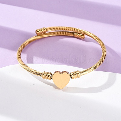 Браслет-манжета из нержавеющей стали 304 с бусинами в форме сердца&nbsp;LS-BJEW-K280-02G-1