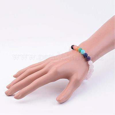 Натуральный розовый кварц и драгоценный камень бисер браслеты простирания&nbsp;BJEW-JB02510-03-1