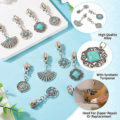 16 шт. 4 стиля сплава с синтетическими бирюзовыми застежками-молниями&nbsp;HJEW-TAC0098-1