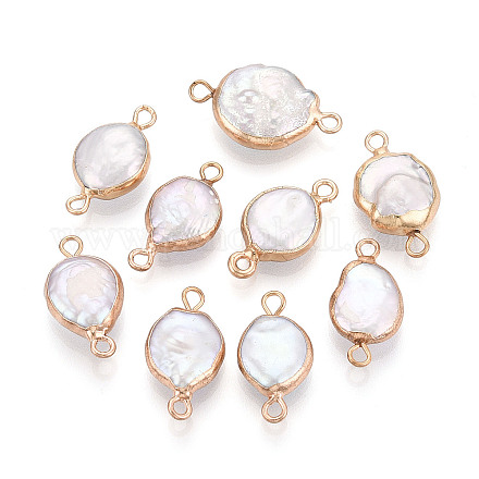 Гальванизированный натуральный жемчуг Кеши плоские круглые подвески-коннекторы&nbsp;LS-PEAR-S018-02C-04-1