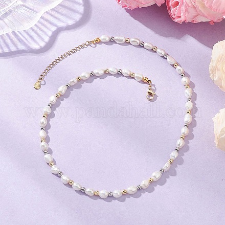 Ожерелья из натурального культивированного пресноводного жемчуга и рисовых бусин NJEW-JN05703-1