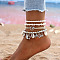 4Pcs Bohemian Style Zinc Alloy & Plastic Pearl & Natural Shell & CCB Plastic Anklet Sets, with Starfish Shell Shape Helm Charms, Antique Silver, 8-1/4~9-1/2 inch(210~240mm)