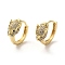 Leopard Head Brass Hoop Earrings, with Cubic Zirconia, Real 18K Gold Plated, 16.5x20x8mm