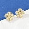 Flower Brass Micro Pave Clear Cubic Zirconia Stud Earrings, Rack Plating, Lasting Plated, Cadmium Free & Lead Free, Flower, 13x13mm