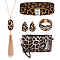 Leopard Print Jewelry Sets, including PU Leather Clutch Bags & Bracelets & Earrings, Polyester Chain Belts and Alloy Necklace, Mixed Color