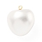 Shell Pearl Pendants, Heart Charms with Brass Findings, Real 18K Gold Plated, Lead Free & Cadmium Free, Rack Plating, Long-Lasting Plated, White, 17x17.5x13.5mm, Hole: 1mm