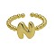 Brass Cuff Open Rings, Golden, Letter N, Inner Diameter: Adjustable