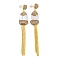 Rack Plating Nuggets Tassel Brass With Natural Pearl Handmade Indonesia Stud Earrings, Long-Lasting Plated, Dark Goldenrod, 98.5x15mm
