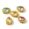 Sew on Rhinestone, Mocha Fluorescent Style,  Glass Rhinestone, with Brass Findings, Garments Accessories, Teardrop, Mixed Color, Gold, 16x12.5x6.5mm, Hole: 1mm